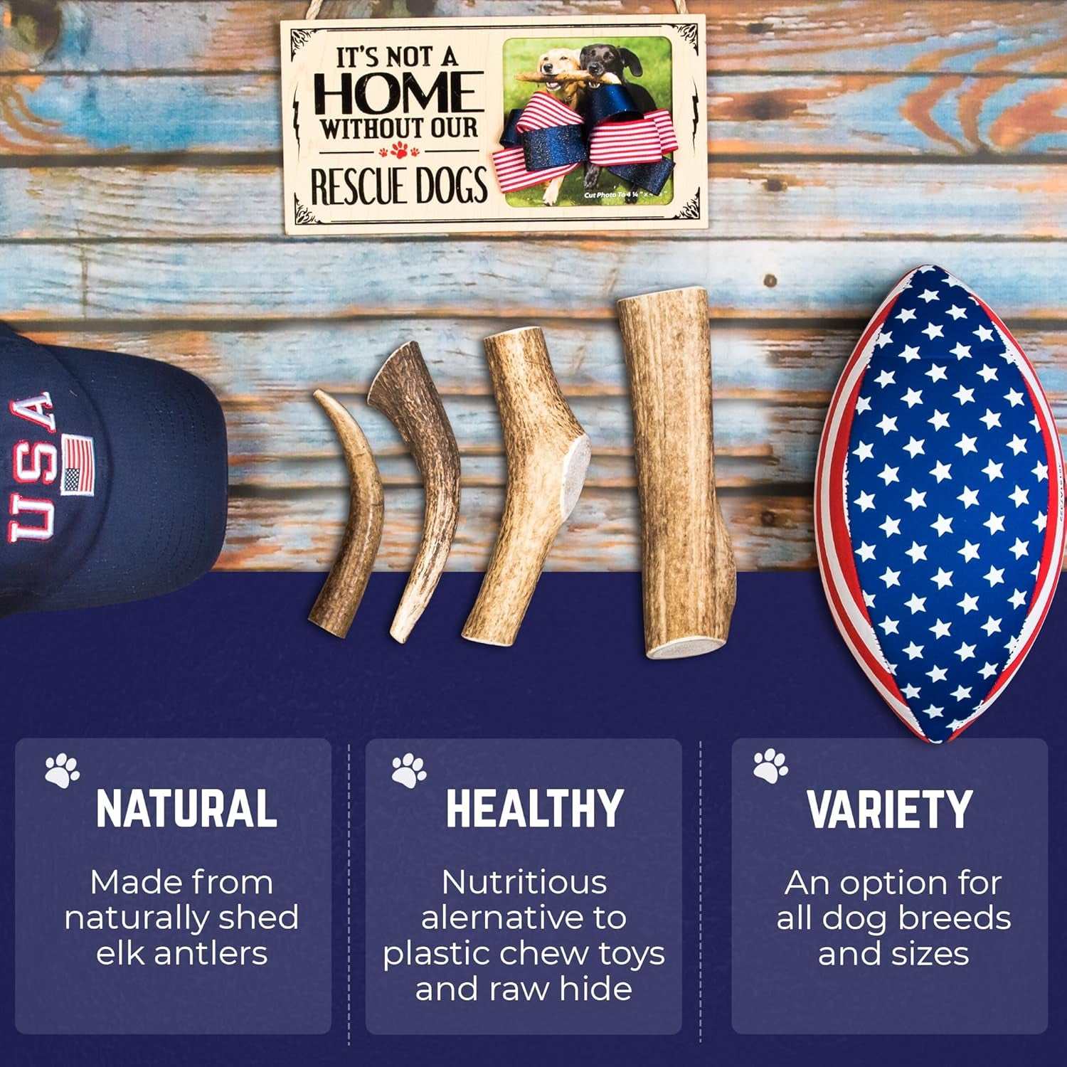 . Elk Antlers for Dogs, Natural Dog Chew for Aggressive Chewers - Long Lasting and Odor Free - USA Sourced - Cleaner Teeth, Anxiety & Boredom Relief - Whole Medium 5"+ - Antler Bone