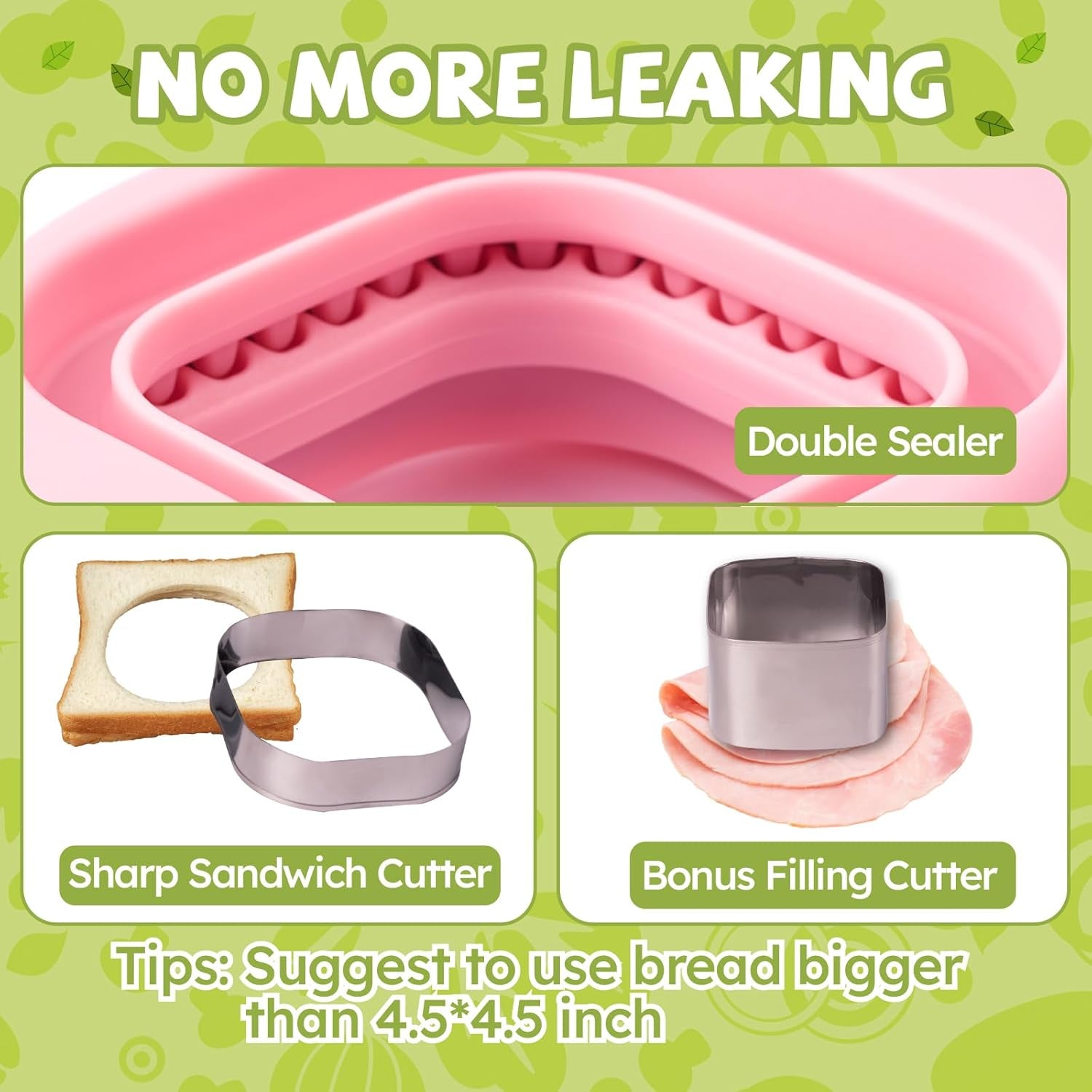 Uncrustables Sandwich Maker Sealer Cutter, Crustless Sandwich Cutter, PB&J Uncrustable Maker - Color Pink, Square Shape