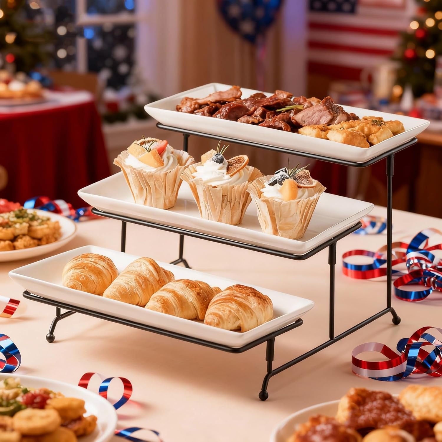 3 Tier Serving Trays Stand Porcelain Serving Platters 12 Inch White Serving Plates Dinner Platters for Appetizer Snack Fruit Cup Cake Tray Display Serving Dishes for Entertaining