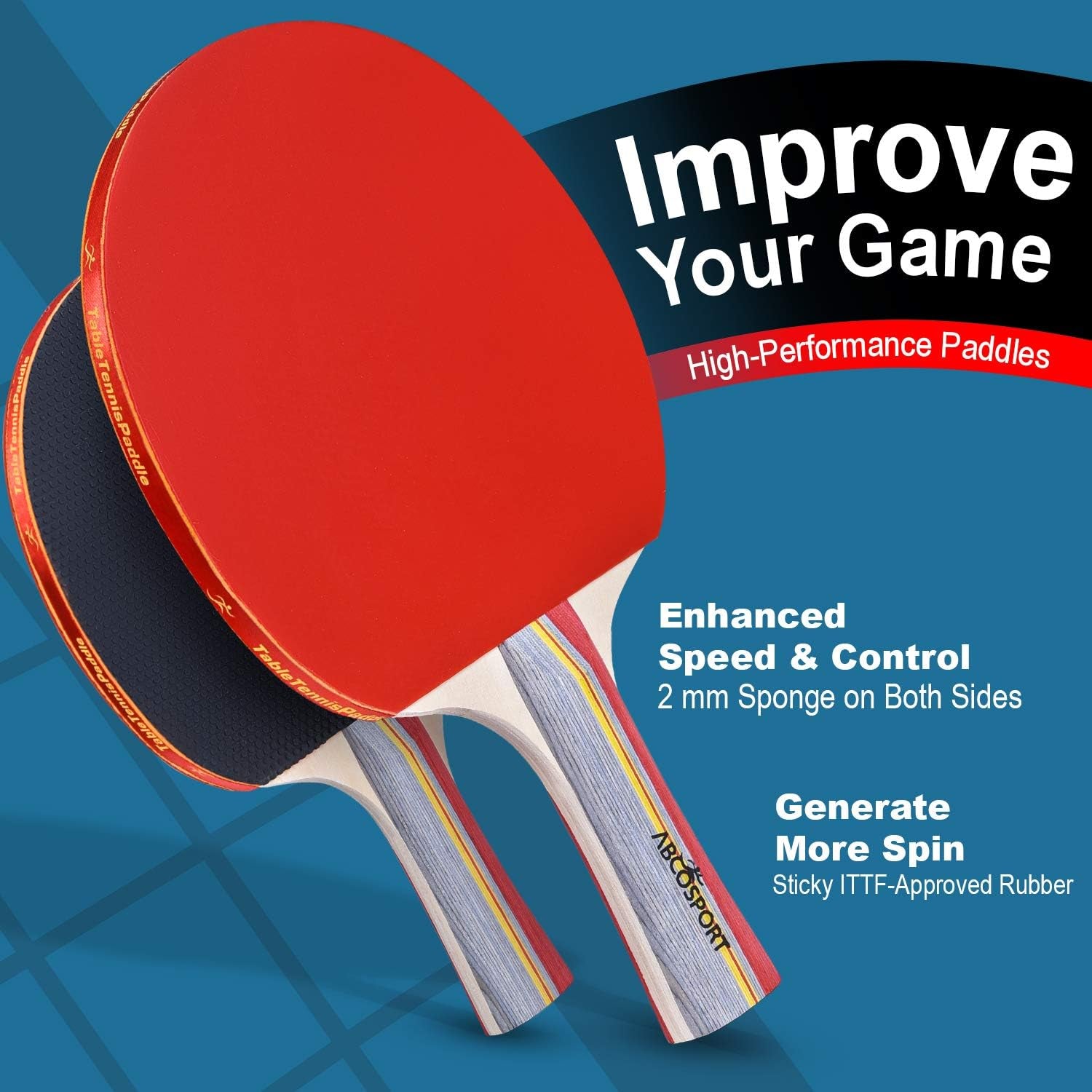 Table Tennis Set - Ping Pong Paddles and Balls for Professional and Recreational Play - Durable Design for Tournaments and Home Games - Portable for Family Fun and Practice
