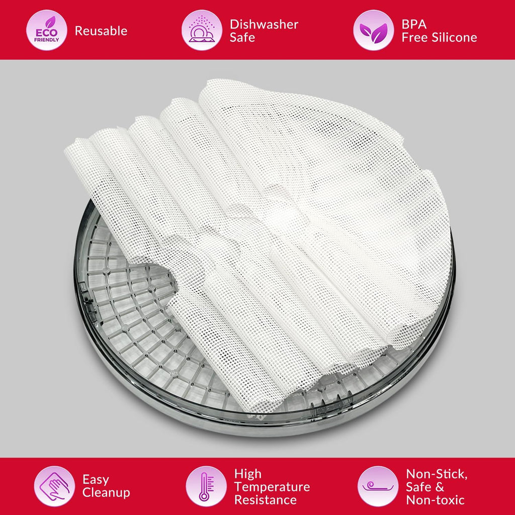 round Silicone Dehydrator Sheets for Elite Gourmet, Non-Stick BPA Free, Pack of 5 (Premium Reusable Food Dehydrator Mesh Mats)