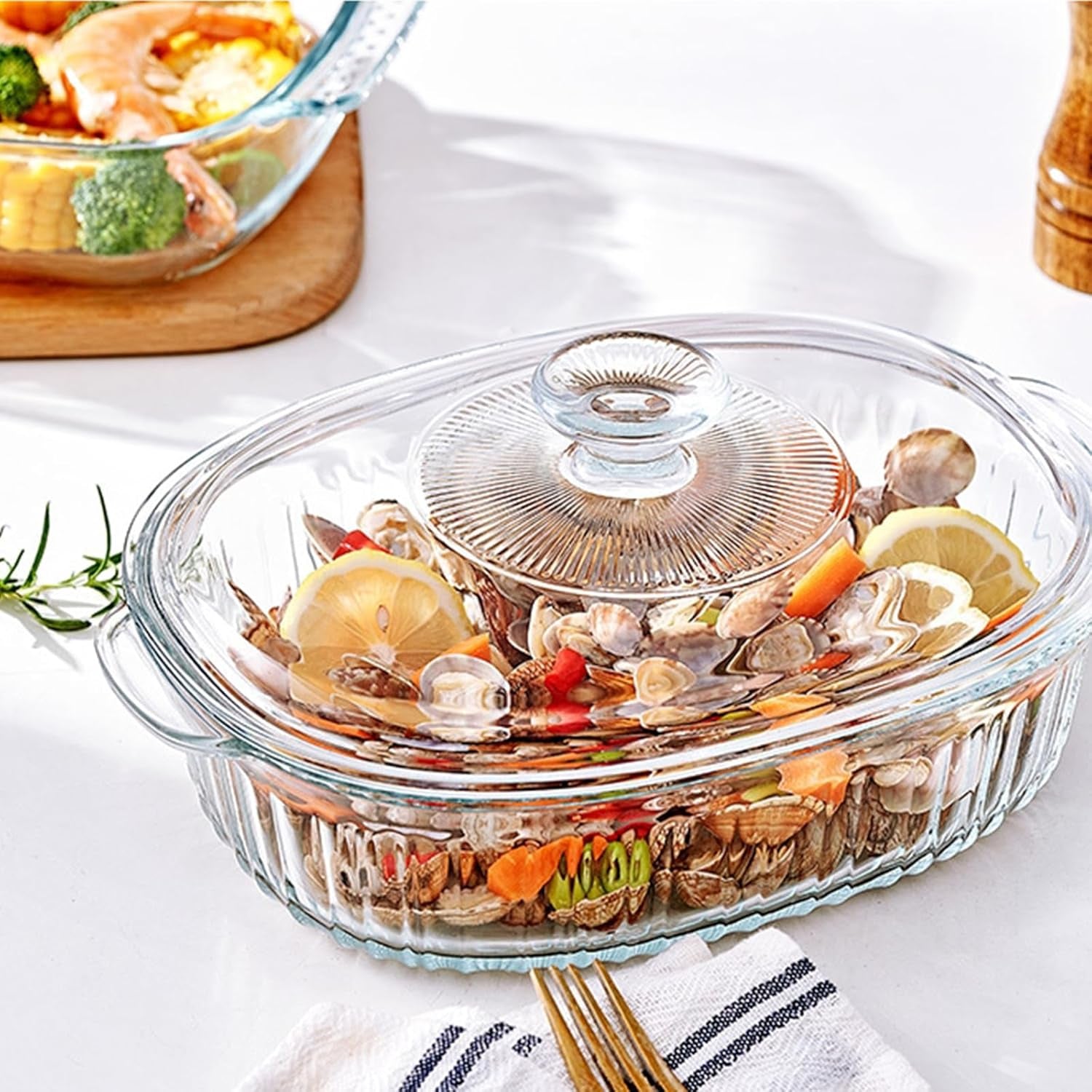4-Piece Glass Casserole Baking Dish, Set of 2 Casseroles with Glass Lids, 1.9 Qt and 3 Qt