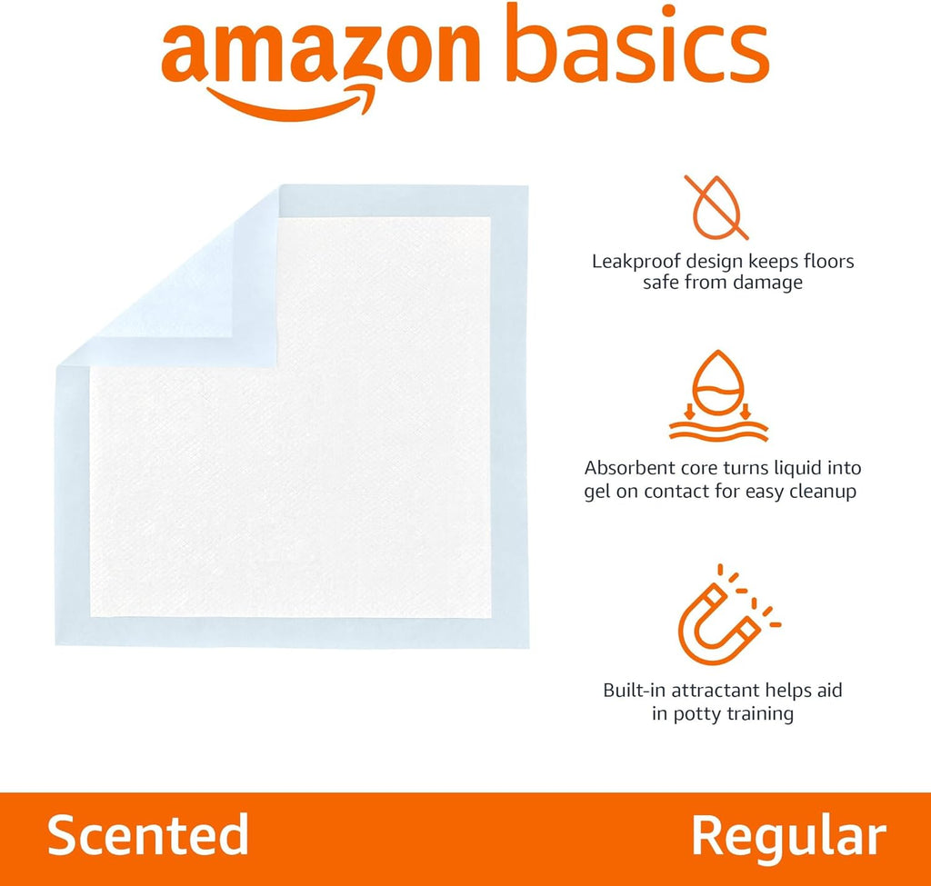 Scented Dog and Puppy Pee Pads, 5-Layer Leak-Proof Super Absorbent, Quick-Dry Surface for Potty Training, Regular Size 22 X 22 Inches, Blue & White, 30 Count
