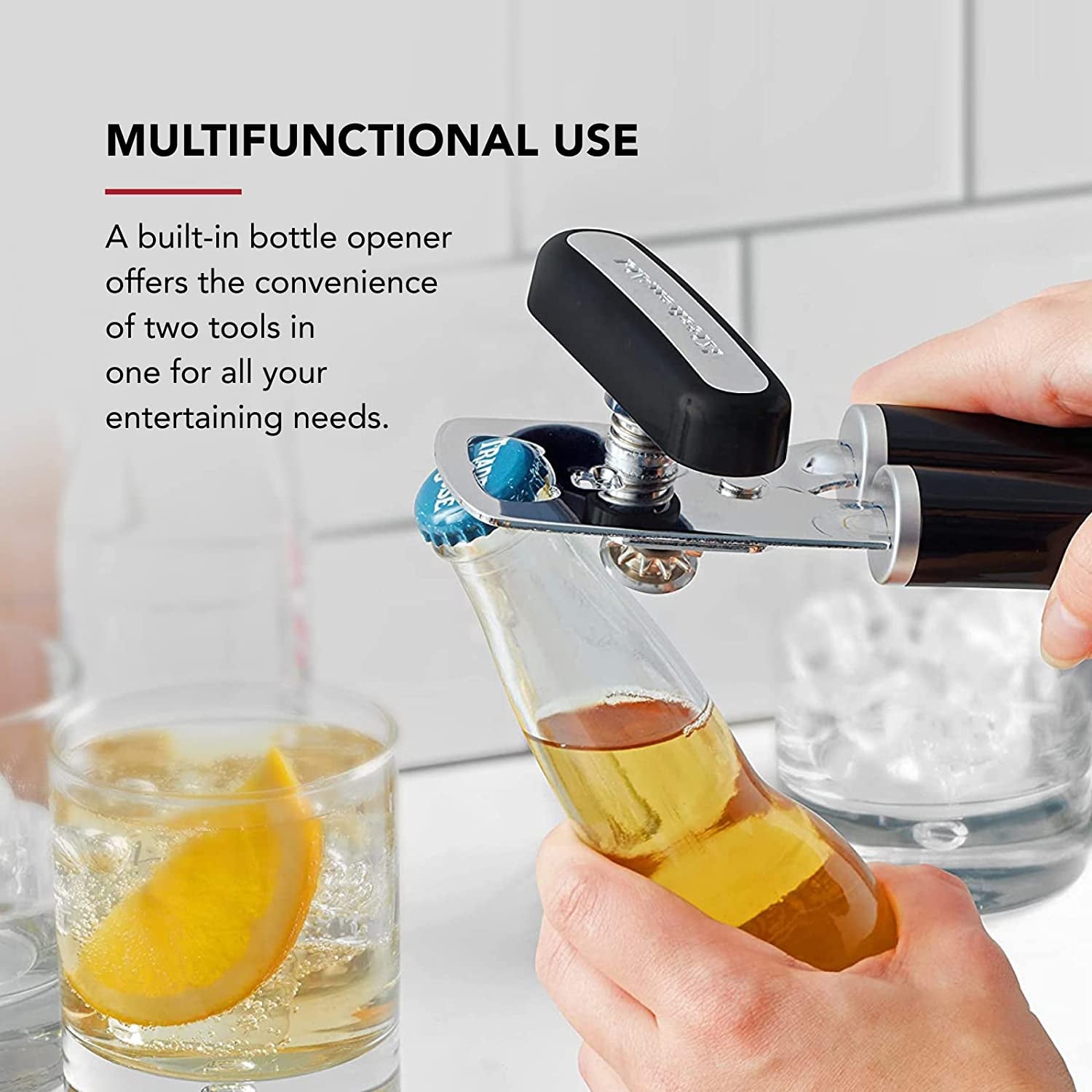 Kitchenaid Classic Multifunction Can Opener and Bottle Opener Easy to Use, Razor Sharp Stainless Steel Cutting Wheel, Soft Ergonomic Handles, Black
