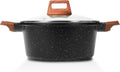 Nonstick Stock Pot with Lid, 5 Quart Granite Casserole Large Soup Pot Pasta Cooking Pot, Induction Compatible, PTFE & PFOA Free, Black