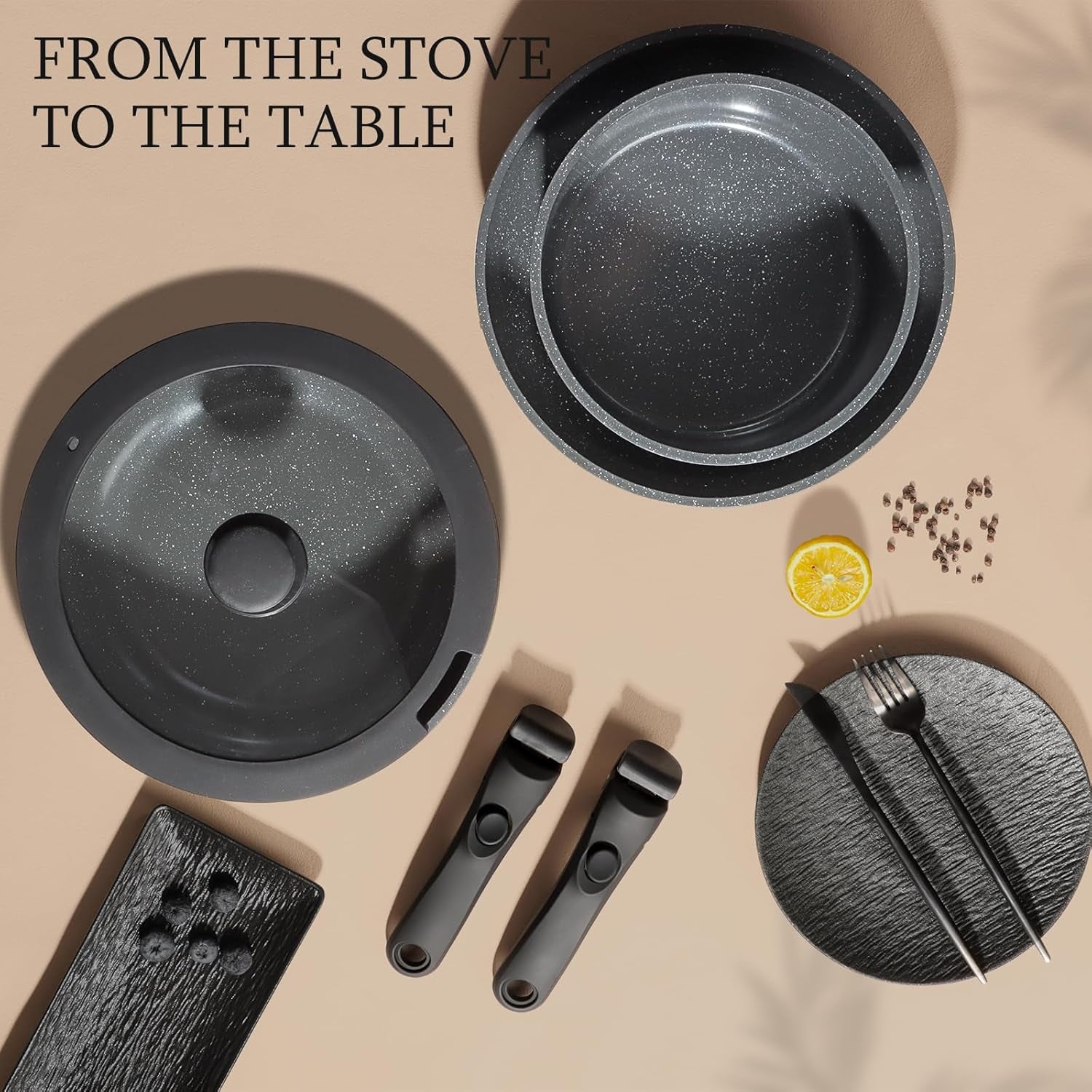 Ceramic Pots and Pans Set Non Stick, 11 Piece Nonstick Detachable Handle Cookware Sets, Non Toxic Induction Kitchen Pot and Pan with Removable Handle, Healthy RV Cookware, Dishwasher ＆Oven Safe