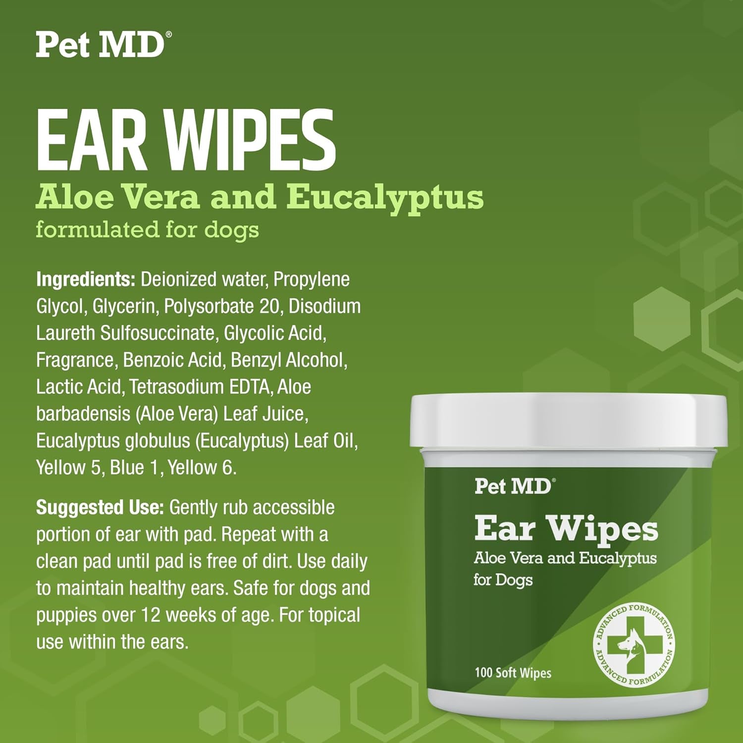 Dog Ear Cleaning Wipes – Otic Cleanser for Dogs, Soothing Ear Care with Aloe Vera & Eucalyptus, Regular Wipes, 100 Count