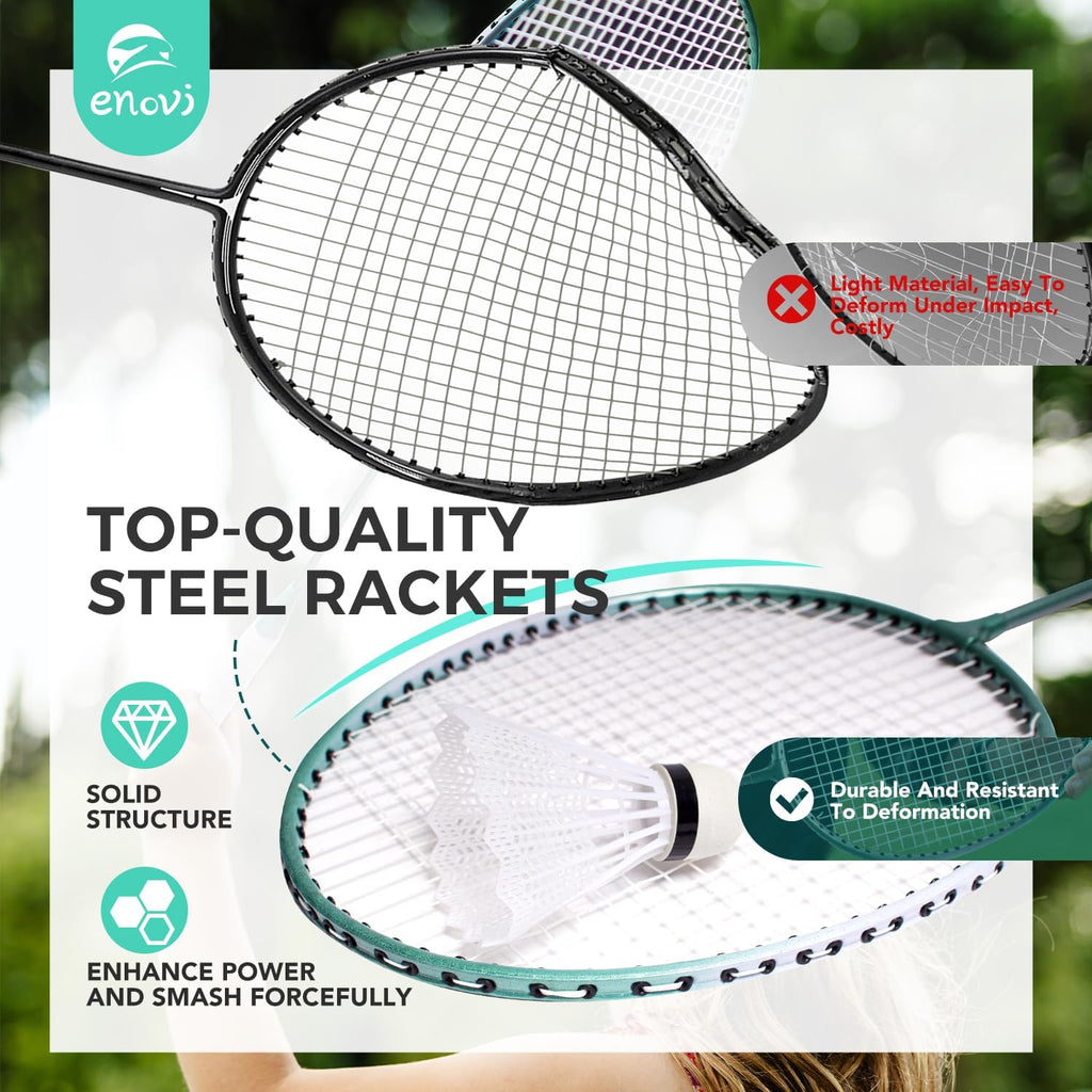 Easygo Badminton Set, with Net, 4 Racket, 4 Birdies, Portable Storage Box, for Backyards, Outdoor Games, Yard Games