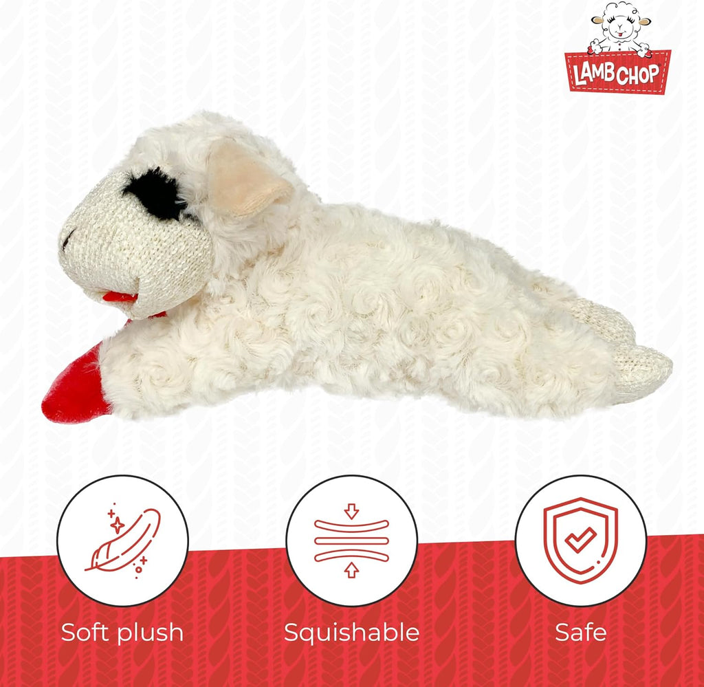 Lamb Chop Dog Plush Toy - Squeaky Toy for Small & Medium Dogs - Extra Soft Plush - Stuffed Animal for Cuddling & Playing (10", Cream, 5 Squeakers)