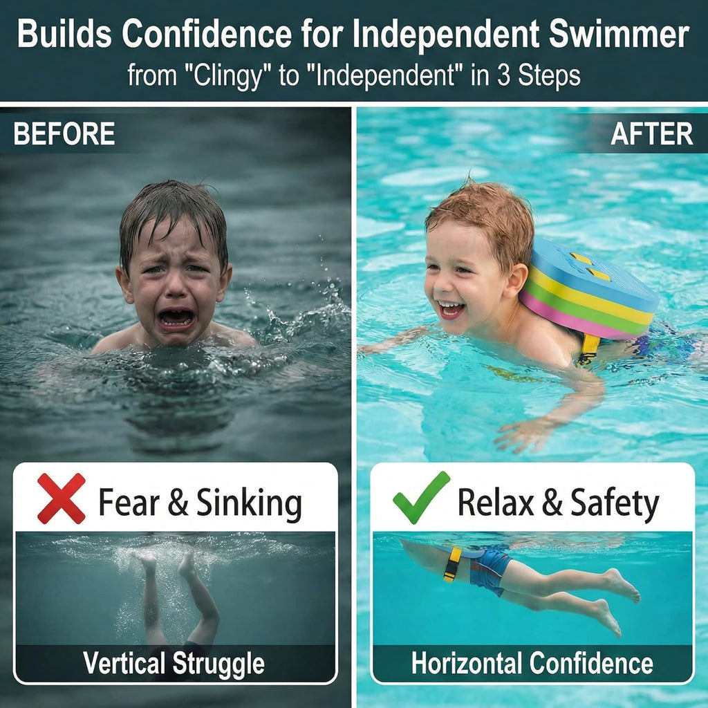 Swim Float Kids Back Belt: Pool Safe Dual-Lock Buckle 140Lbs Pull-Tested - Zero Slip-Off Risk Trainer Bubble - 4-Layer Adjustable Buoyancy for Swimmers 3-12 Yrs