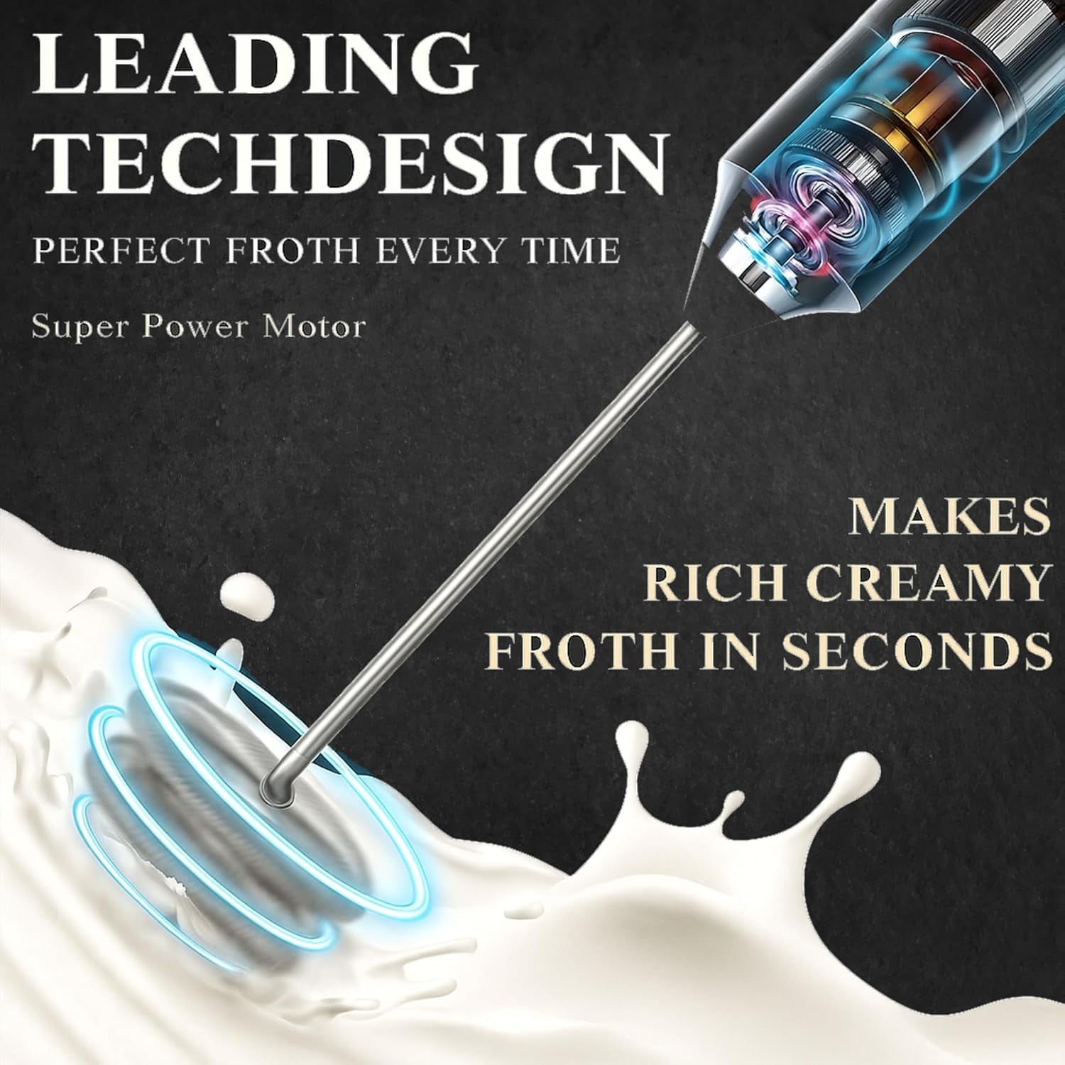 Milk Frother for Coffee – Handheld Electric Foam Maker with Stainless Steel Whisk, Portable & Powerful, Drink Mixer Handheld Electric Stirrer for Latte, Cappuccino, Matcha, Almond Milk, Protein