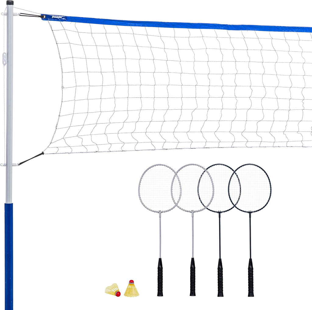 Franklin Sports Badminton Set - Portable Badminton Set - Adult and Kids Badminton Net - Perfect Backyard/Lawn Game - Includes 4 Badminton Racquets - Recreational