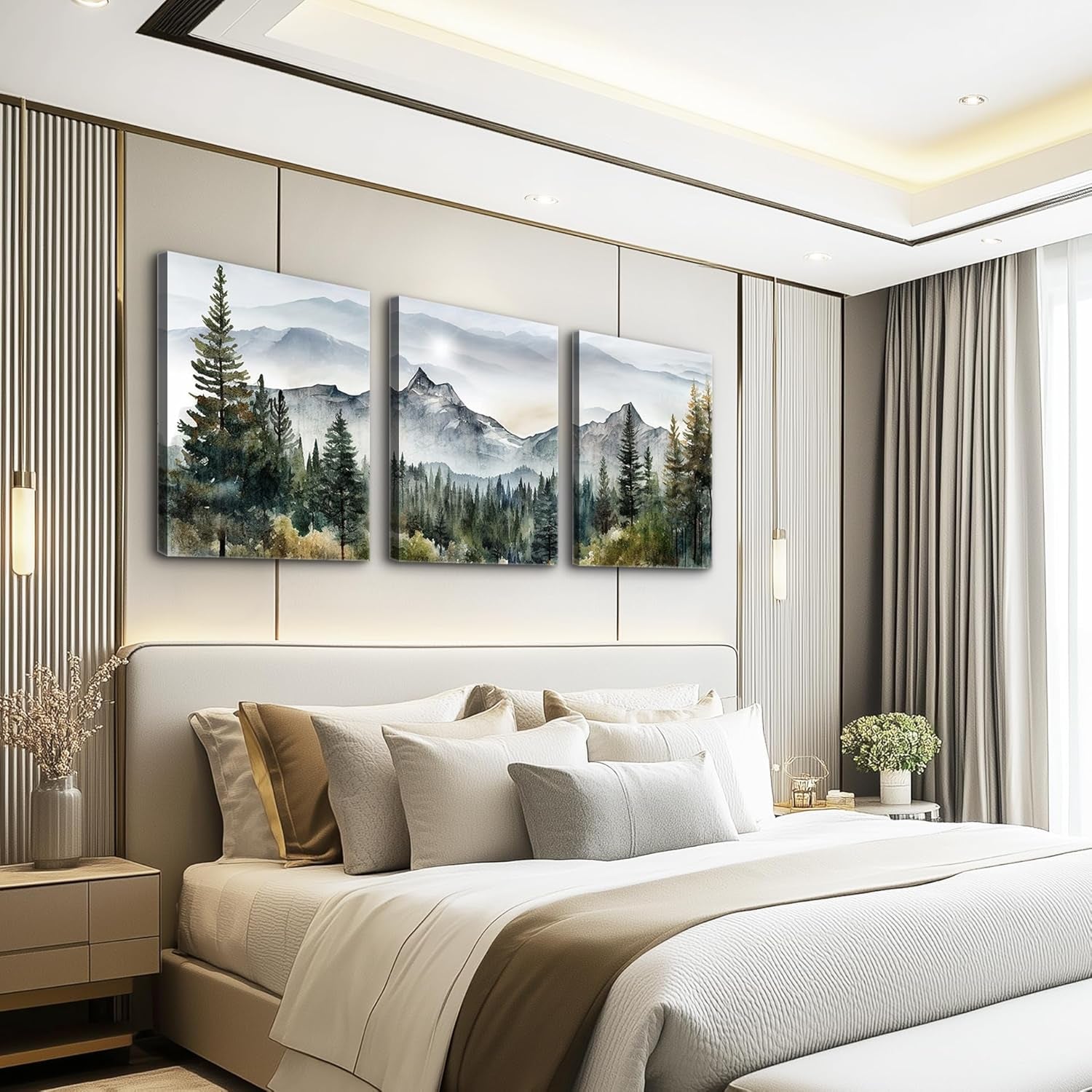 Wall Art for Living Room Modern Wall Decor for Bedroom Office Decor Abstract Mountain Forest Landscapes Ink Painting 3 Piece Framed Canvas Art Prints Ready to Hang Wall Pictures Home Decor