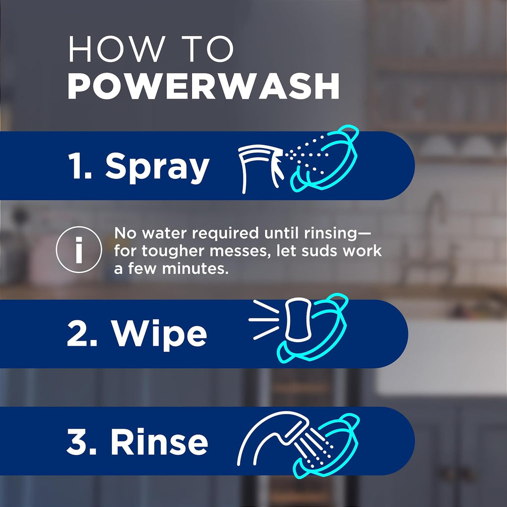 Powerwash Spray, Dish Soap, Dishwashing Liquid, Cleaning Supplies, Lemon, 1 Starter Kit + 3 Refills, 4 Units of 16Oz (64Oz)