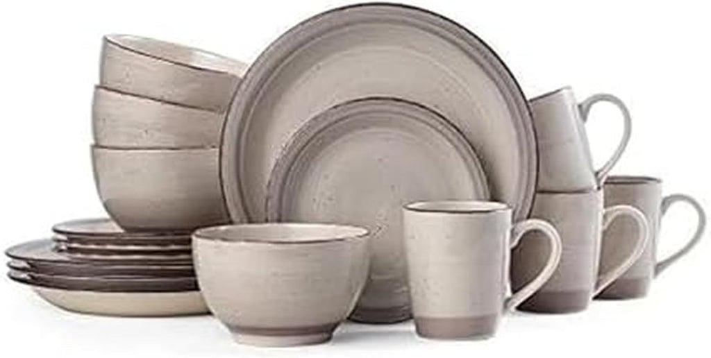 Sadie 16-Piece Cream Dinnerware Set, Service for 4, Durable Stoneware Plates and Bowls with Classic Design, Microwave and Dishwasher Safe