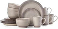 Sadie 16-Piece Cream Dinnerware Set, Service for 4, Durable Stoneware Plates and Bowls with Classic Design, Microwave and Dishwasher Safe