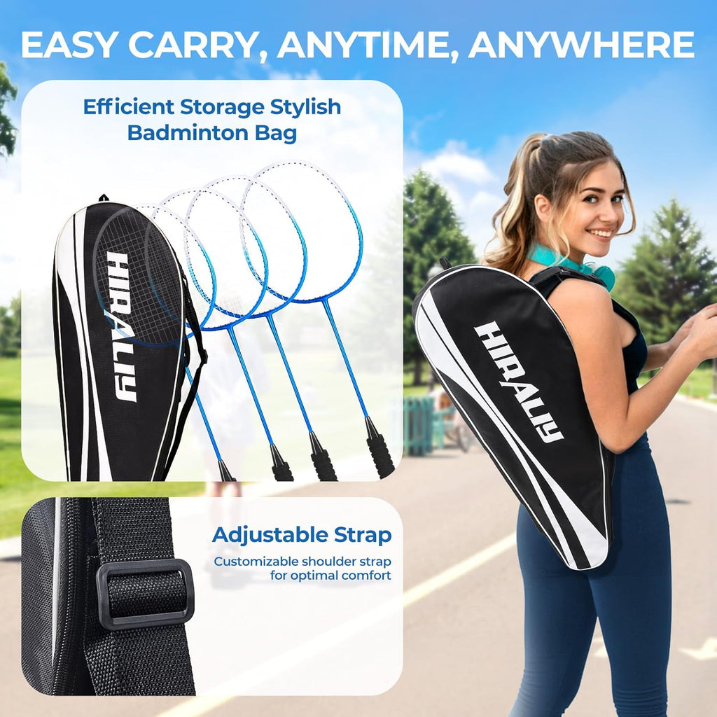 Badminton Rackets Set for Backyards, Badminton Set, Includ 2/4 Rackets, 6/12 Birdies, 1 Carrying Bag, Outdoor Game for Adult Family Beginner