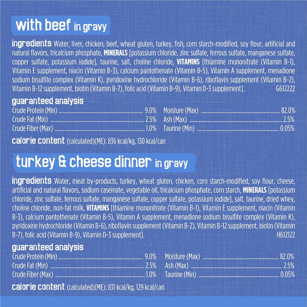 Purina  Wet Cat Food Variety Pack, Shreds with Beef, Turkey and Cheese Dinner, Chicken and Salmon Dinner, and with Ocean Whitefish and Tuna - (Pack of 40) 5.5 Oz. Cans