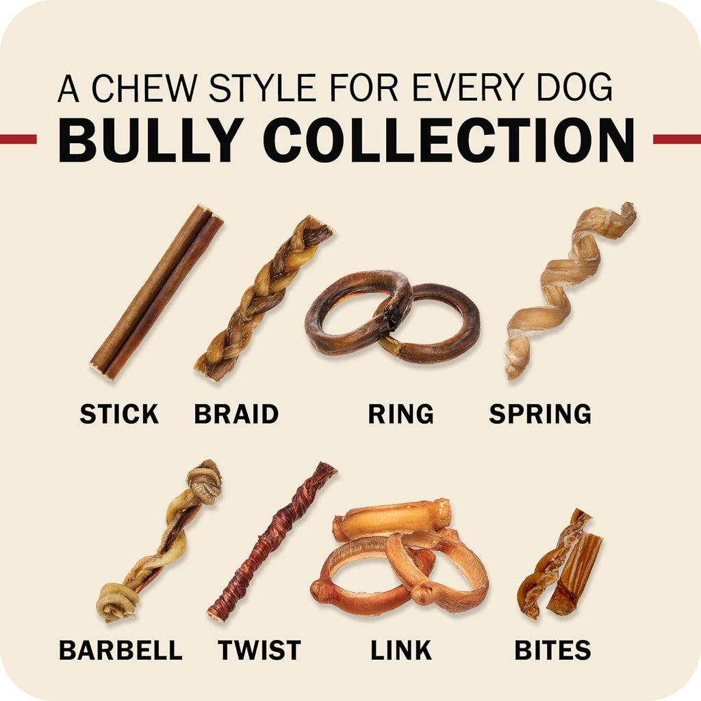 All Natural 5"-8" Braided Bully Sticks for Small & Large Dogs - Healthy Long Lasting Beef Chews Variety Party Pack - Single Ingredient Low Odor Rawhide Free - 8 Oz Bag