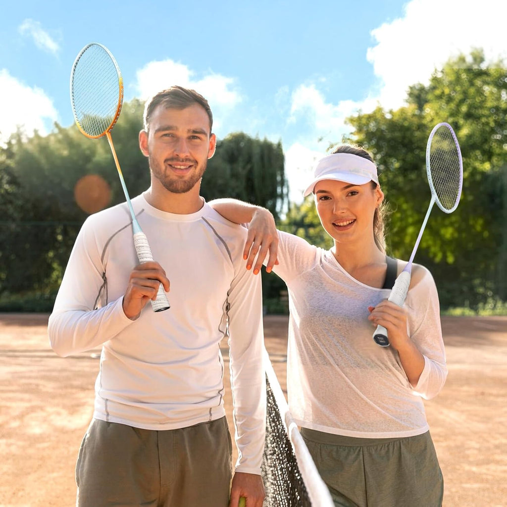 Badminton Rackets Set for Backyards, Badminton Set, Includ 2/4 Rackets, 6/12 Birdies, 1 Carrying Bag, Outdoor Game for Adult Family Beginner