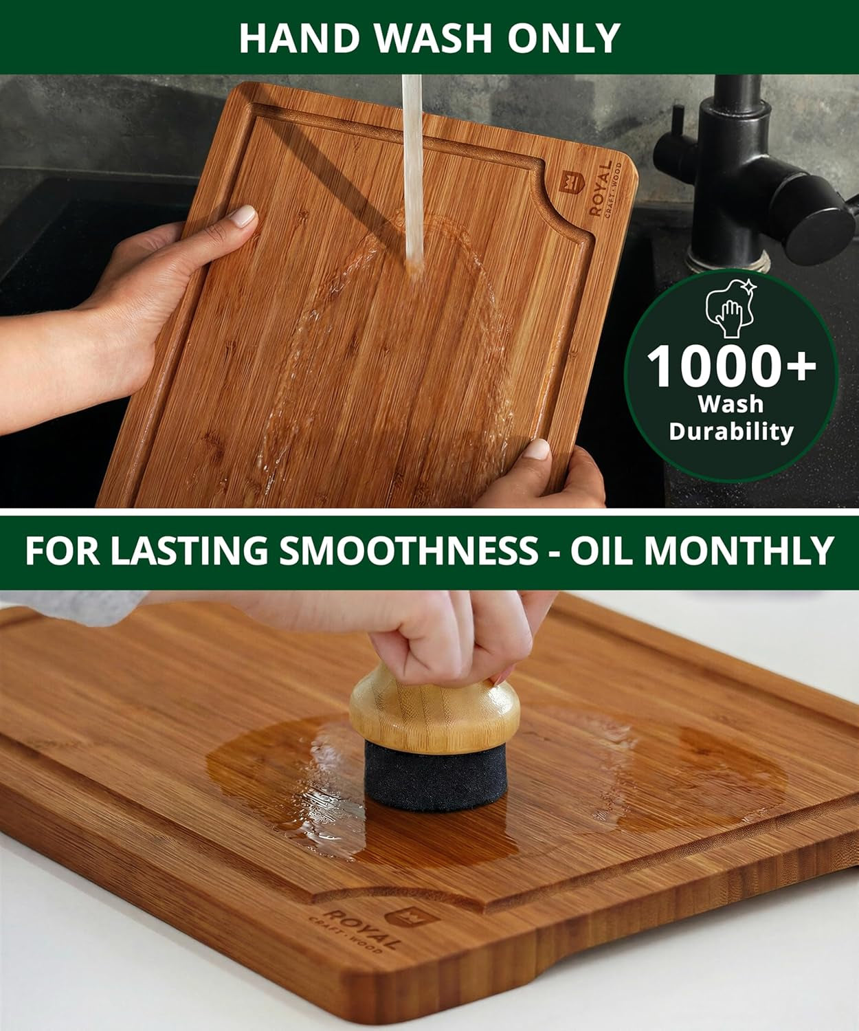 Wooden Cutting Boards for Kitchen Meal Prep & Serving - Non Toxic Bamboo Wood Cutting Board Set with Deep Juice Groove Side Handles - Charcuterie & Chopping Butcher Block for Meat