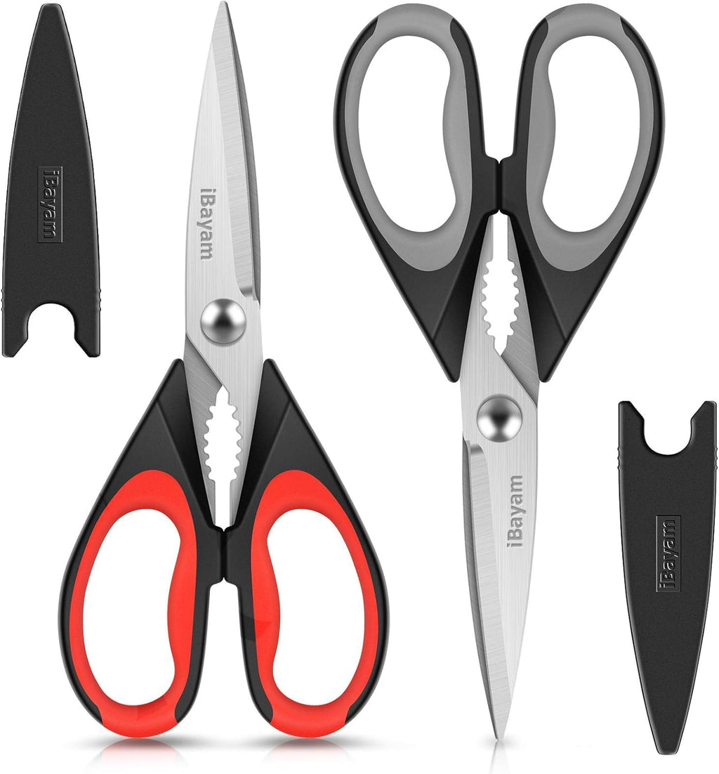 Kitchen Scissors All Purpose Heavy Duty 2 Pack with Protective Sheath, Stainless Steel Shears Kitchen Utensils Set for Cutting Food Cooking Meat Poultry Dishwasher Safe Soft Comfort-Grip