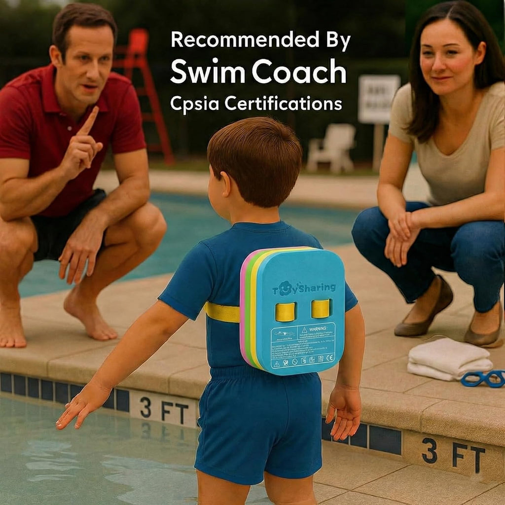 Swim Float Kids Back Belt: Pool Safe Dual-Lock Buckle 140Lbs Pull-Tested - Zero Slip-Off Risk Trainer Bubble - 4-Layer Adjustable Buoyancy for Swimmers 3-12 Yrs