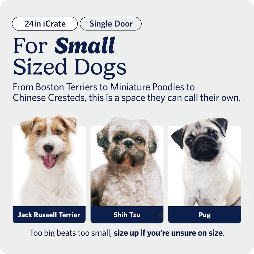 24-Inch Icrate for Small Breeds, 12-20 Lbs, Single Door Folding Dog Crate with Divider Panel, Leak-Proof Tray & Secure Latch, Portable, Durable & Easy to Assemble