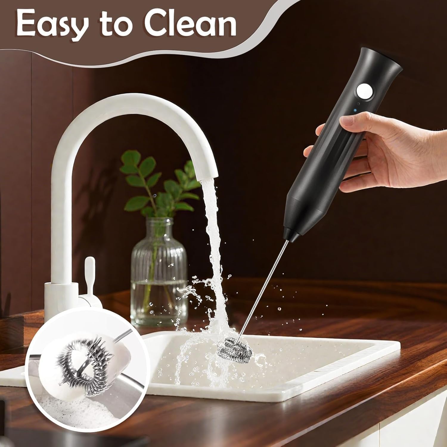 Powerful Milk Frother - Electric Handheld Milk Foam Maker with Stand, Milk Jug and 2 Stainless Steel Whisks, Rechargeable 3 Speeds for Coffee Lattes Cappuccino Matcha