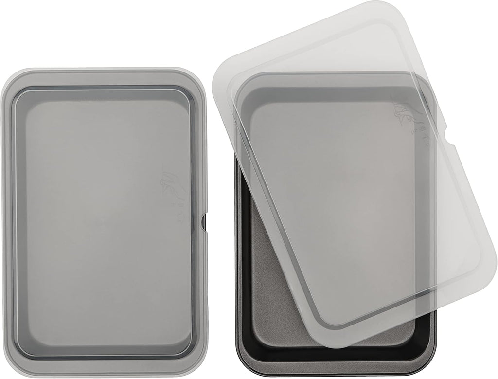 Set of 2 Nonstick Steel 13" X 9" Cake Baking Pans with Covers, Gray