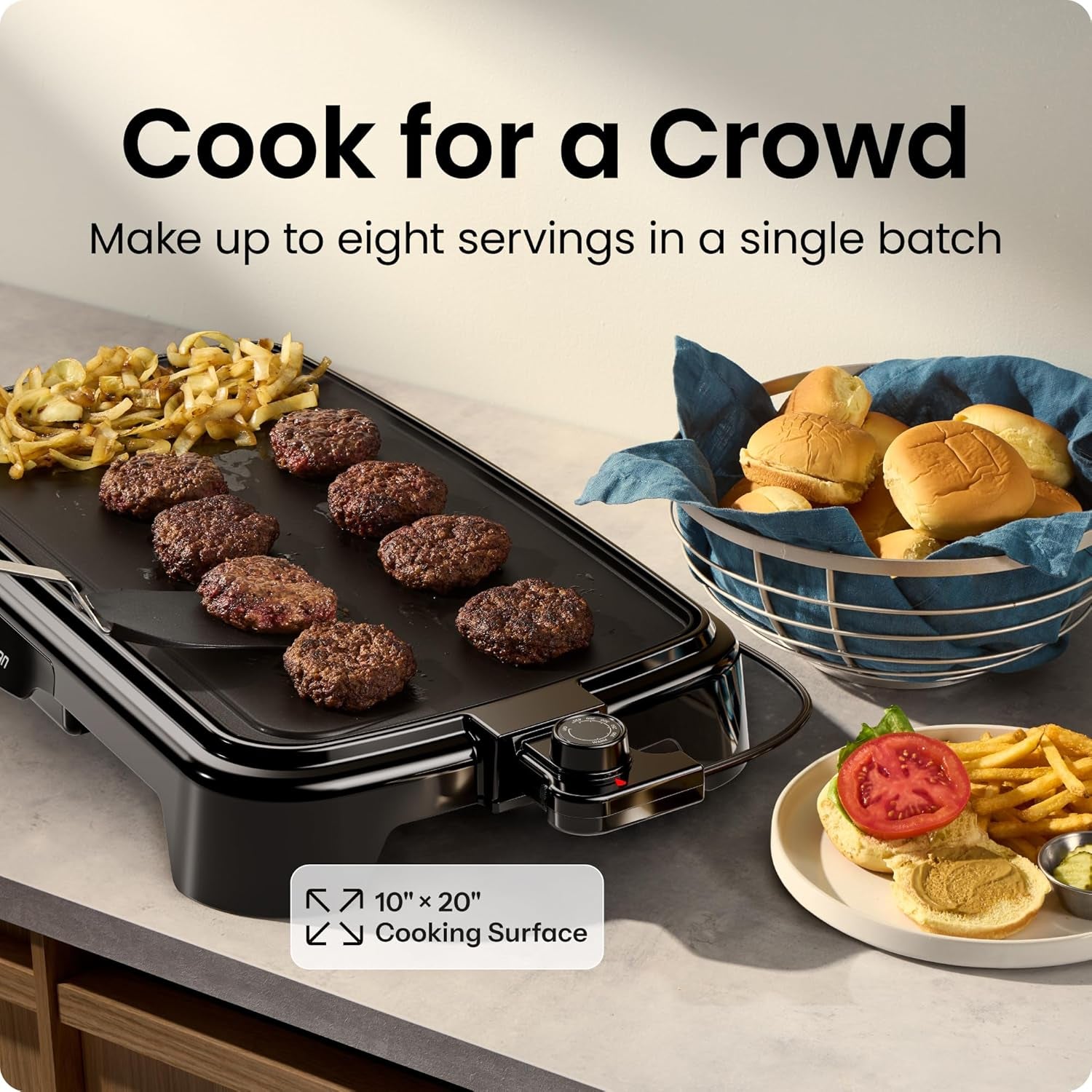 XL Electric Griddle with Removable Temperature Control, Immersible Flat Top Grill, Burger, Eggs, Pancake Griddle, Nonstick Extra Large Cooking Surface, Slide Out Drip Tray, 10 X 20 Inch