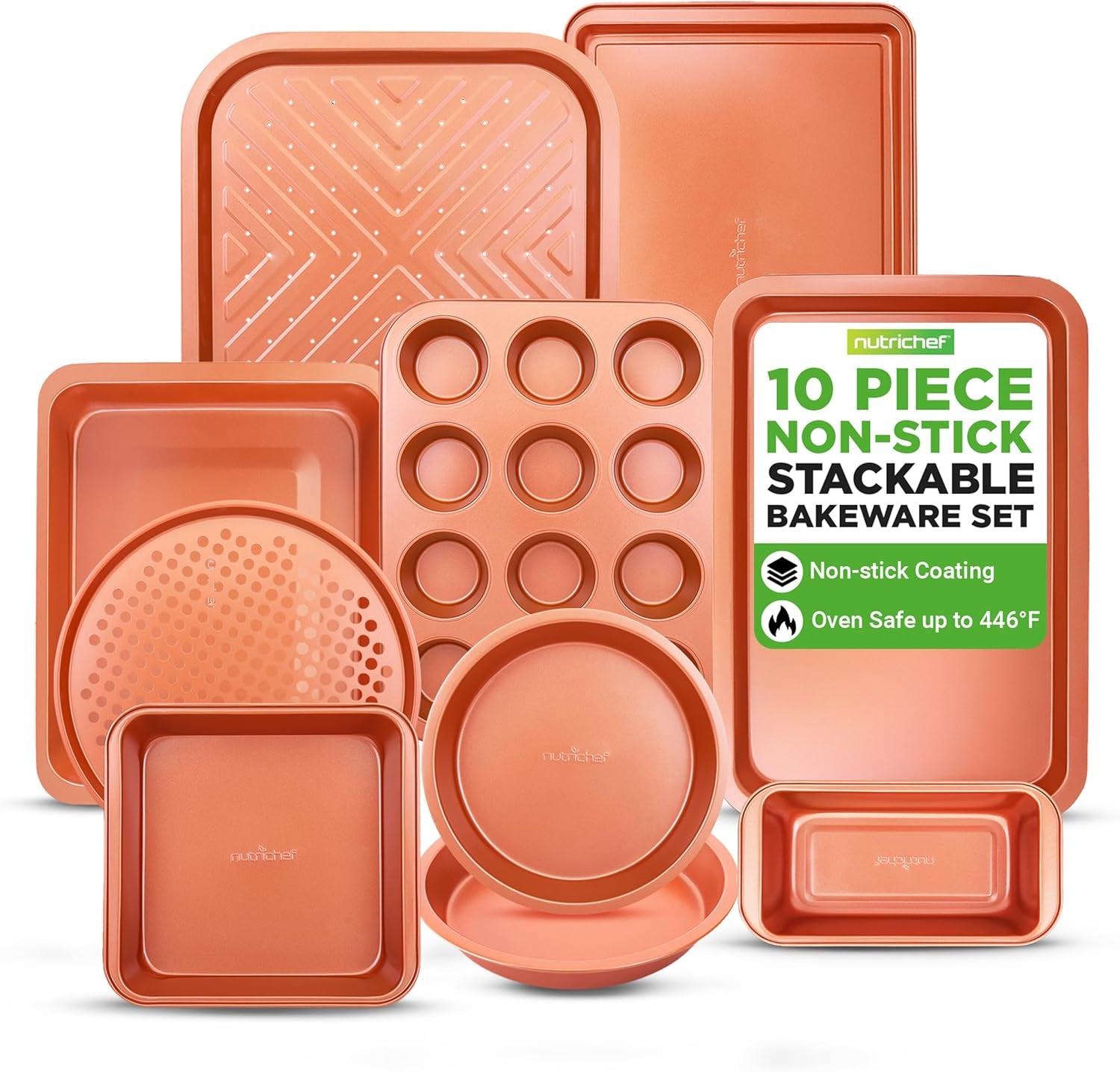 10-Piece Oven Baking Pans Set - Deluxe Carbon Steel Bakeware Set with Non-Stick Gray Coating inside and Out, Dishwasher Safe & PFOA, PFOS, PTFE Free