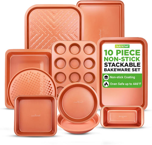 10-Piece Oven Baking Pans Set - Deluxe Carbon Steel Bakeware Set with Non-Stick Gray Coating inside and Out, Dishwasher Safe & PFOA, PFOS, PTFE Free
