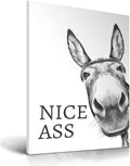Funny Bathroom Wall Art Decor, Black and White Donkey Wall Art, Waterproof Wood Framed Canvas Wall Art Animals Abstract Prints, 12X16In High-End Pictures for Dormitory Kids Room 1 Pack