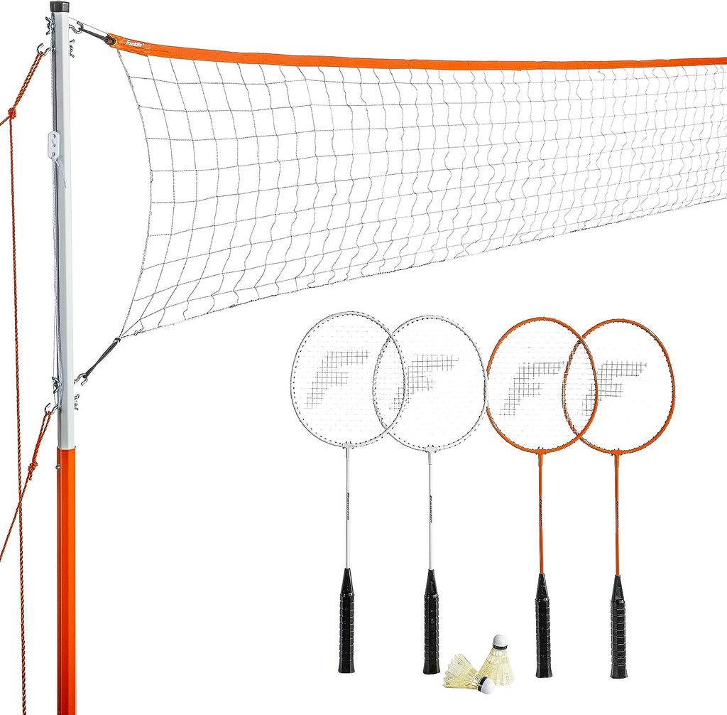 Franklin Sports Badminton Net Sets - Outdoor Backyard + Beach Badminton Net + Equipment Set - (4) Rackets + (2) Birdies + Portable Net Included - Adults + Kids Set
