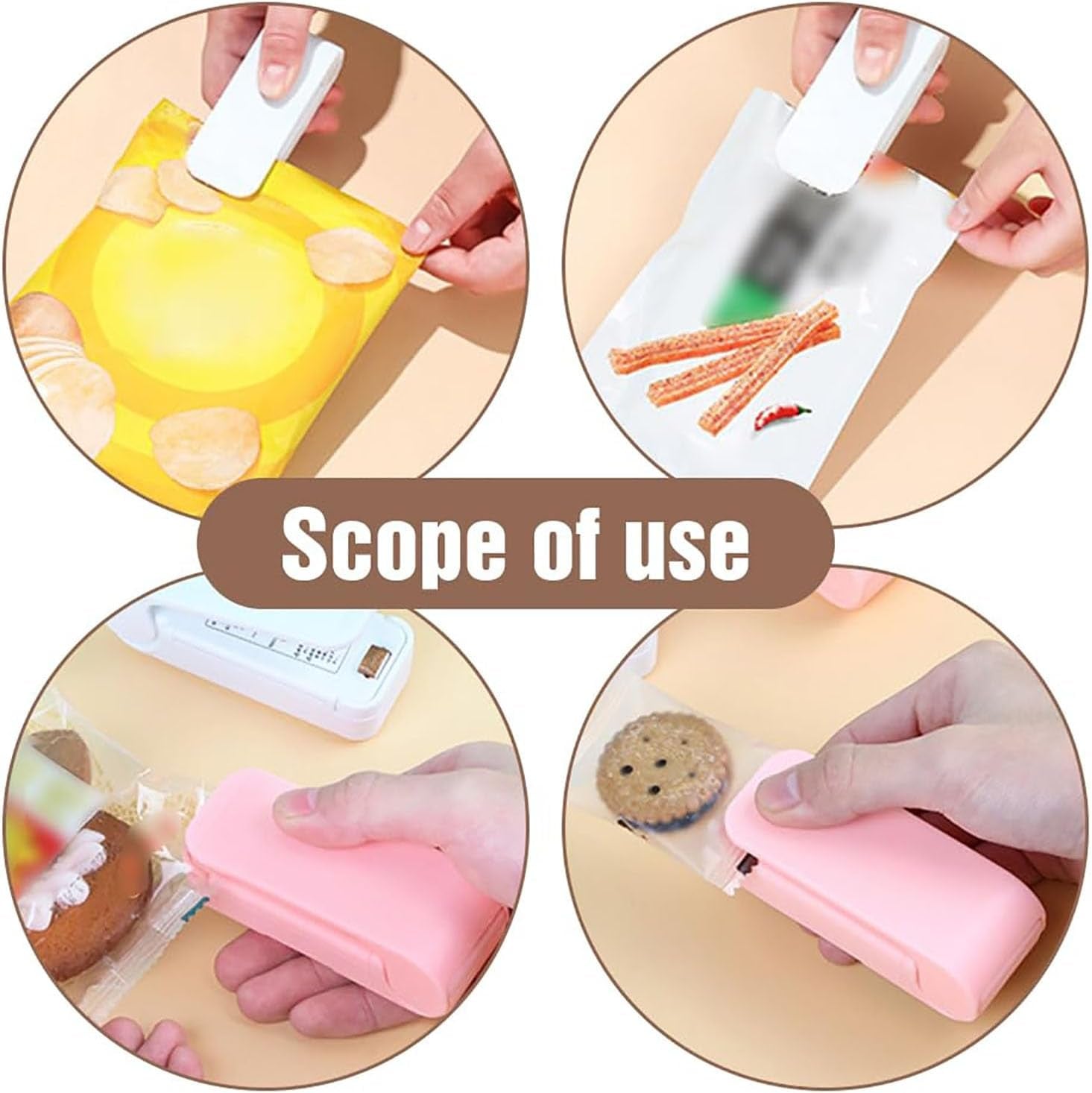 Portable Mini Sealing Machine, 2026 Upgrade Mini Bag Sealer 2 in 1 Sealer and Cutter Handheld Heat Vacuum Sealer Portable Resealer Machine for Plastic Bags Food Storage Snacks Freshness (Pink, 1Pcs)