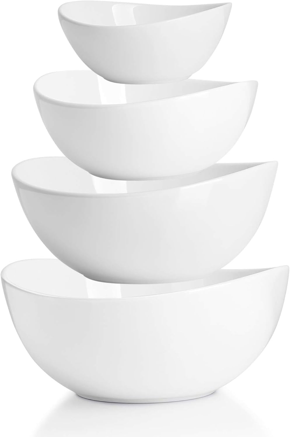 Porcelain Serving Bowls Set, 10-42 Oz, Versatile for Salad, Soup, Snacks, Microwave Dishwasher Safe, White