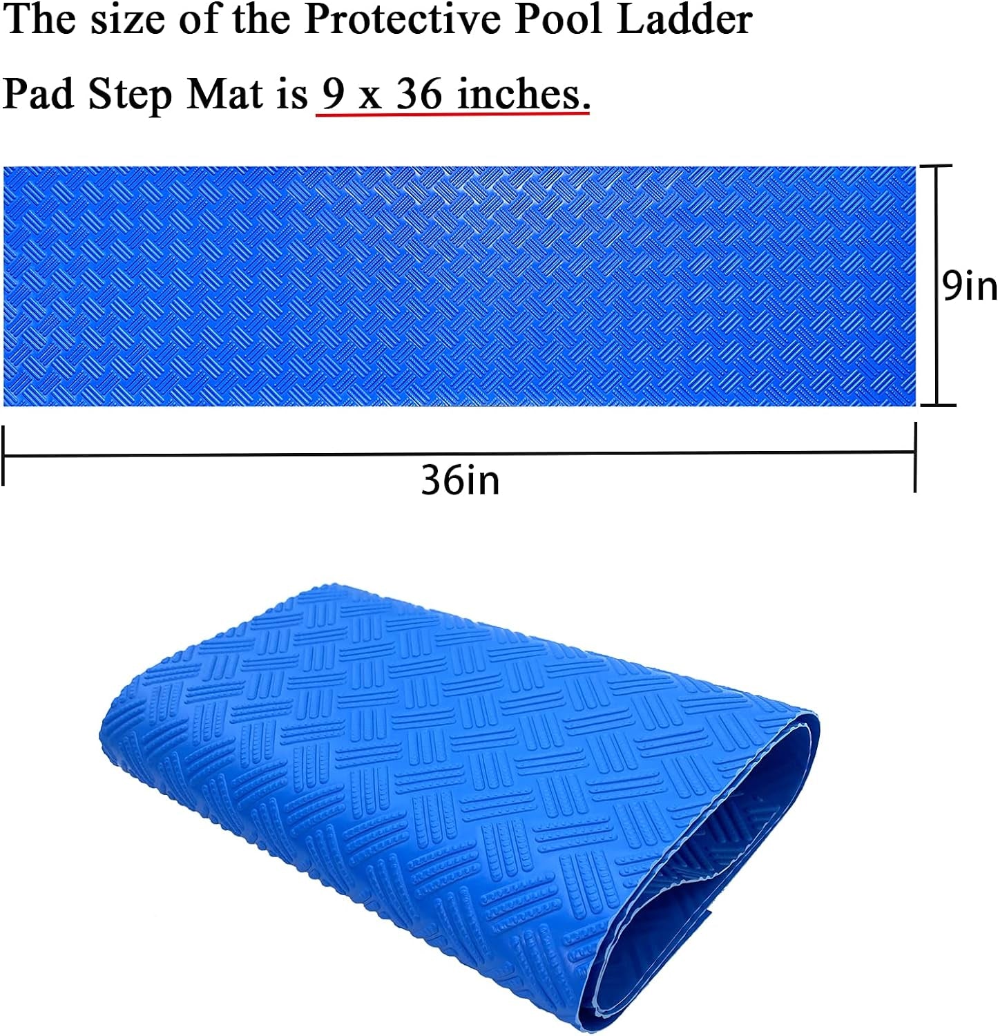 Swimming Pool Ladder Mat - Protective Pool Ladder Pad Step Mat with Non-Slip Texture, Blue Medium Pool Step Mat, 36 Inch X 9 Inch