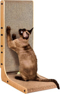 Cardboard Cat Scratcher for Indoor Cats, 26.8 Inch L Shaped Vertical Cat Scratching Board with Ball Cat Toy, Large Cat Scratcher Pad, Brown