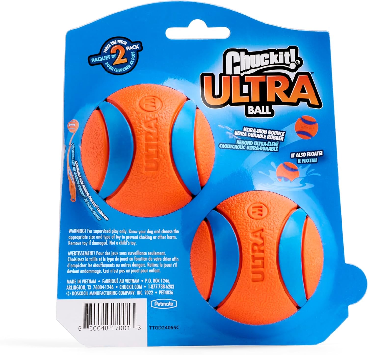 Ultra Ball Dog Toy - Medium Bouncy Fetch Balls for Dogs 20-60 Lbs - Made from Durable Rubber - Floating Water Pet Toys - Size Medium - 2.5-Inch Diameter - Pack of 2