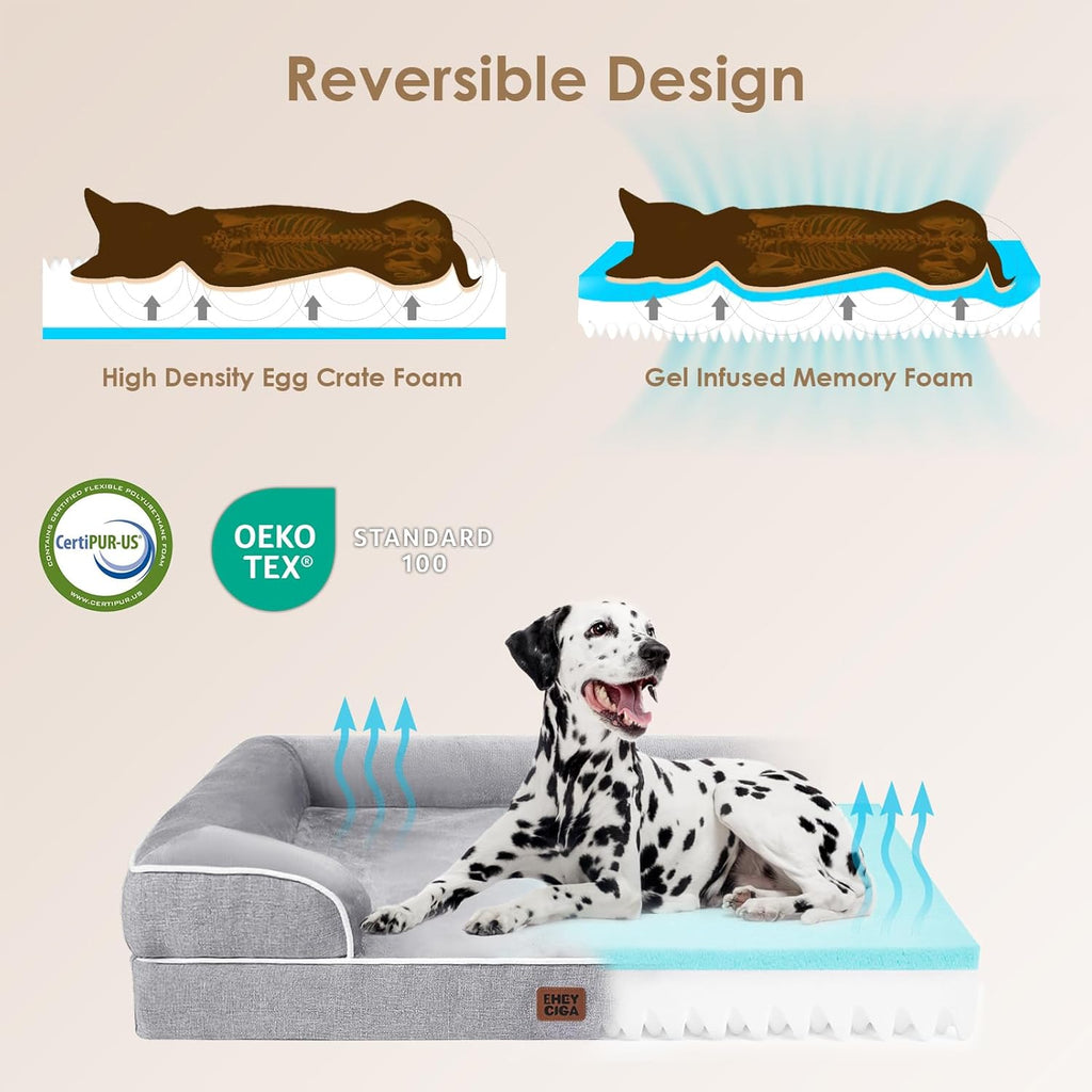 Orthopedic Dog Beds for Extra Large Dogs 44X32Inch, Waterproof Memory Foam XL Pet Bed with Sides, Non-Slip and Egg-Crate Foam Big Dog Couch Bed with Washable Removable Cover, Grey