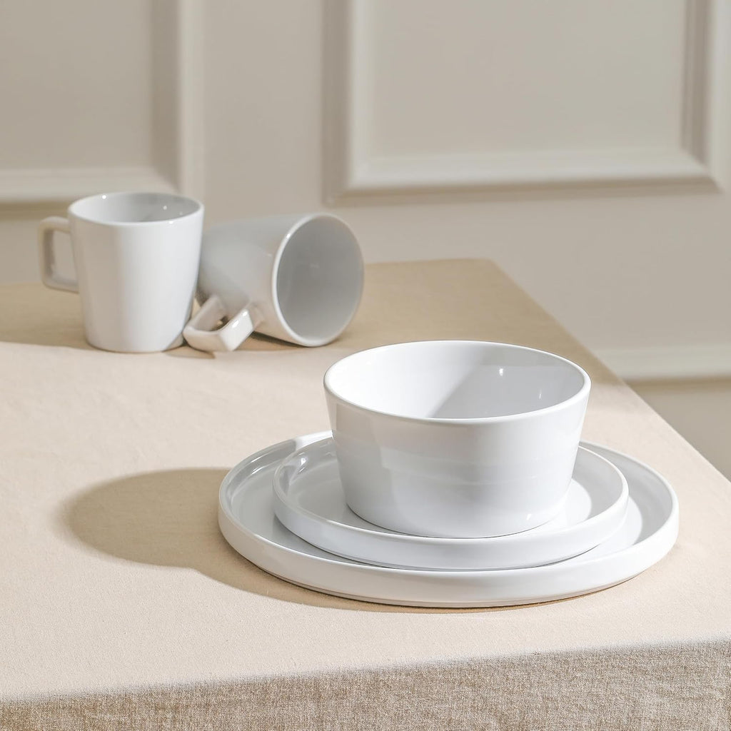 Celina Modern Stoneware 16-Piece Dinnerware Set, Plates and Bowls Set, White Glossy, Dish Set Service for 4