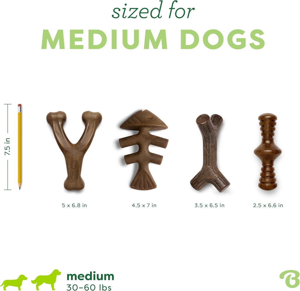 Medium 4-Pack Dog Toys for Aggressive Chewers – Durable Dog Bones, Made in USA – Dog Toys for Medium Dogs under 60 Lbs