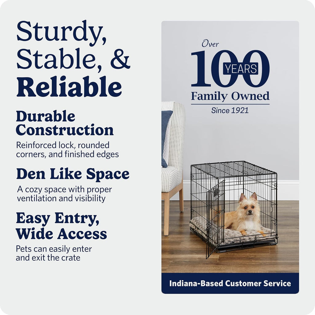 24-Inch Icrate for Small Breeds, 12-20 Lbs, Single Door Folding Dog Crate with Divider Panel, Leak-Proof Tray & Secure Latch, Portable, Durable & Easy to Assemble