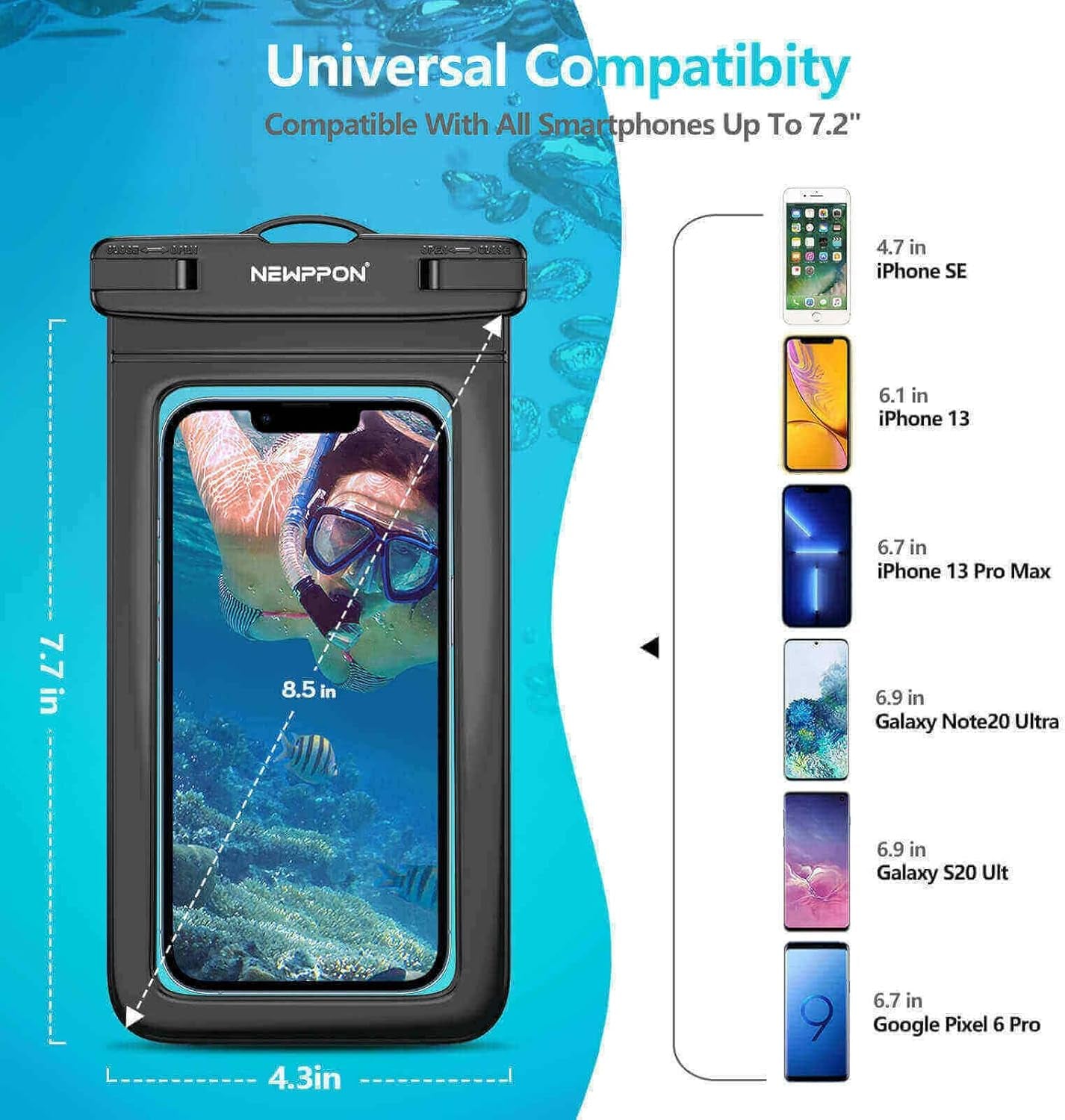 4 Pack 8.5“ Waterproof Cell Phone Pouch - Underwater Dry Bag Case Lanyard -Water Proof Clear Holder Protector for Iphone 17 16 Pro Max plus Air Samsung Galaxy S25 Ultra Note for Beach Swimming
