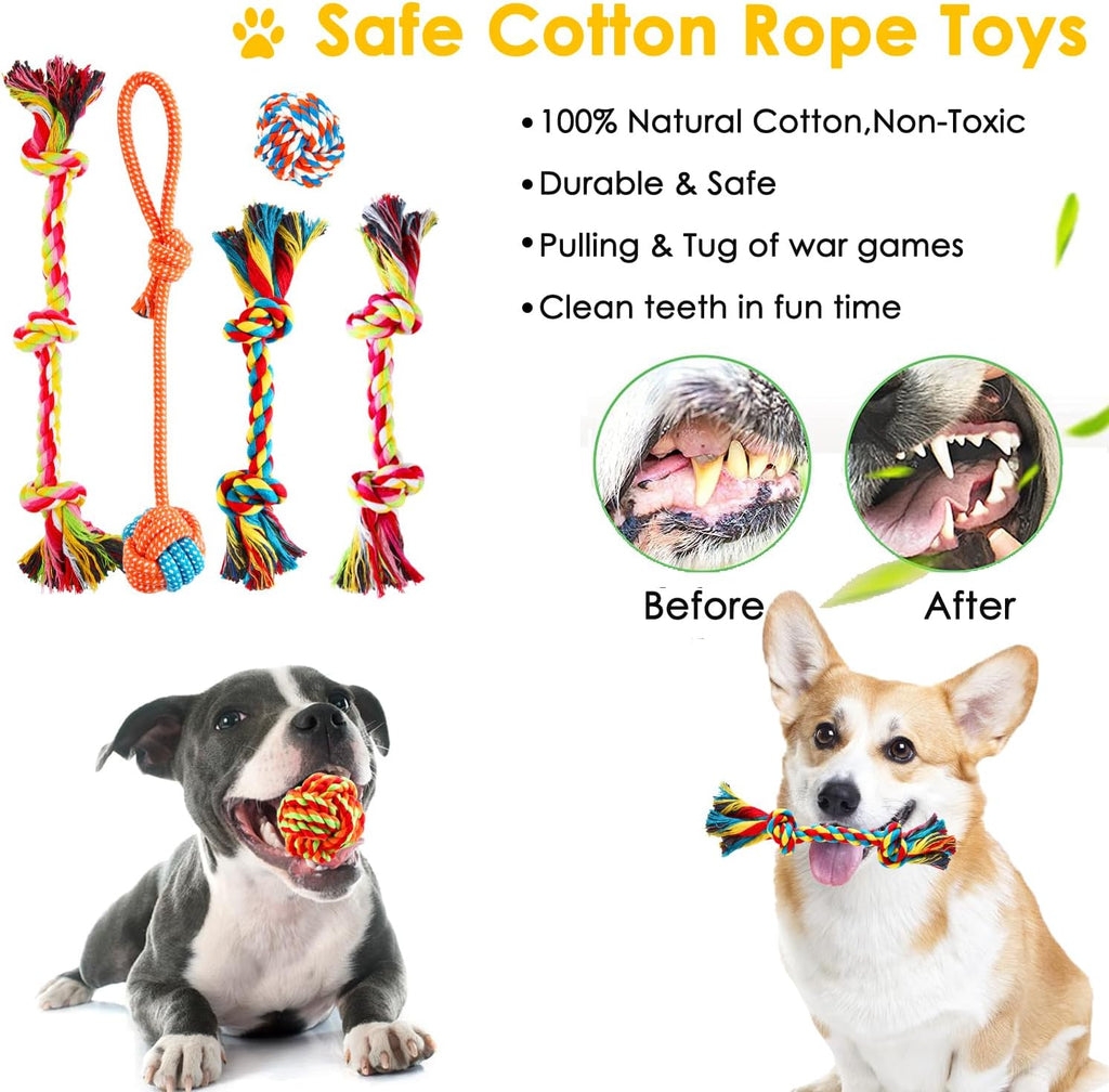 Dog Toys 25 Pack for Fun and Teeth Cleaning, Puppy Chew Toys Pack with Squeak Plush Toy,Squeaky Toy Balls,Tug of War and Rope Toys for Puppy to Small Dogs