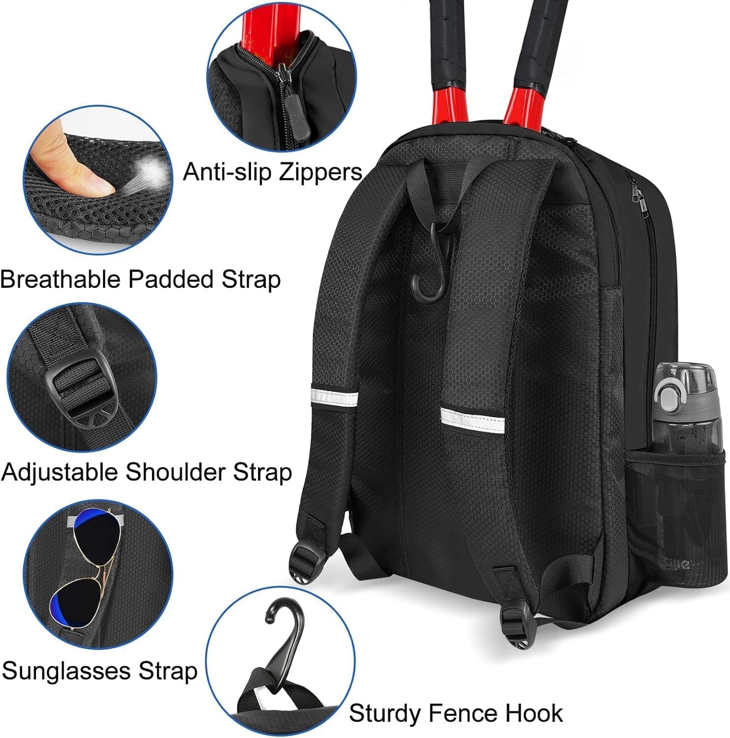 Tennis Bag Tennis Backpack for Women Men 2 Rackets with Insulated Pocket Ventilated Shoe Compartment