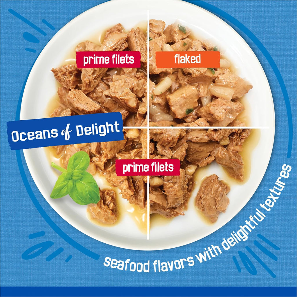 Purina  Wet Cat Food Variety Pack, Oceans of Delight Flaked and Prime Filets - (Pack of 40) 5.5 Oz. Cans