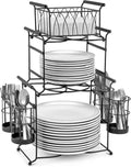 ® Buffet Caddy — 7-Piece Stackable Set Includes Plate, Napkin, and Silverware Holder, 3-Tier Detachable Tabletop Organizer — Ideal for Kitchen, Dining, Entertaining, Parties,Thanksgiving (Black)