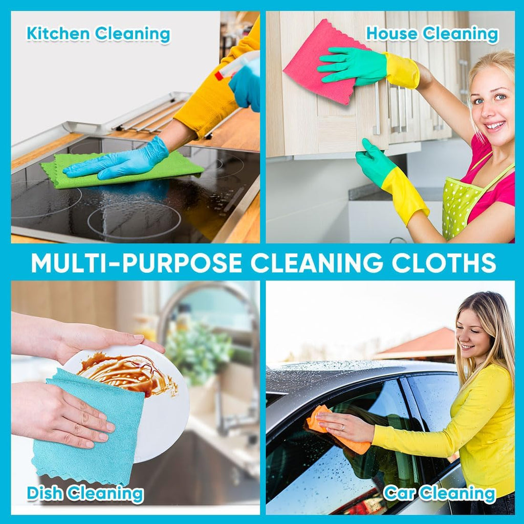Microfiber Cleaning Cloth, 24 Pack Highly Absorbent Cleaning Rags, Household Cleaning Supplies, Reusable Microfiber Towels Lint Free Cloths for House, Kitchen, Car Care, 12X11 Inch